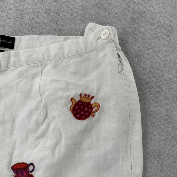 MERCER MADISON 100% Linen Crop Pant 14W Embroidered Mad Hatter Tea Party Novelty - Picture 5 of 13